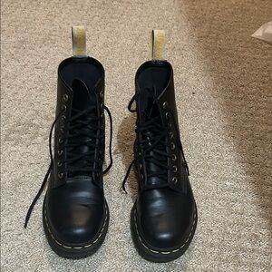 Dr. Martens Black Leather Boots with Yellow Stitching